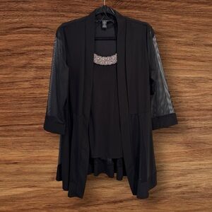 R & M Richards Black Jacket Attached Tank Silver Rhinestone Accents Size 14